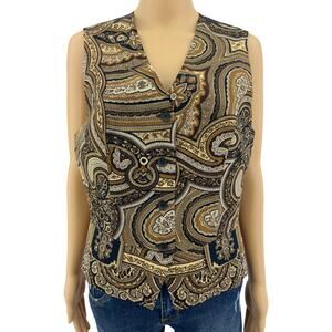 VTG 90s Norton McNaughton Brown Paisley Vest Academic Steampunk Goth Size 8